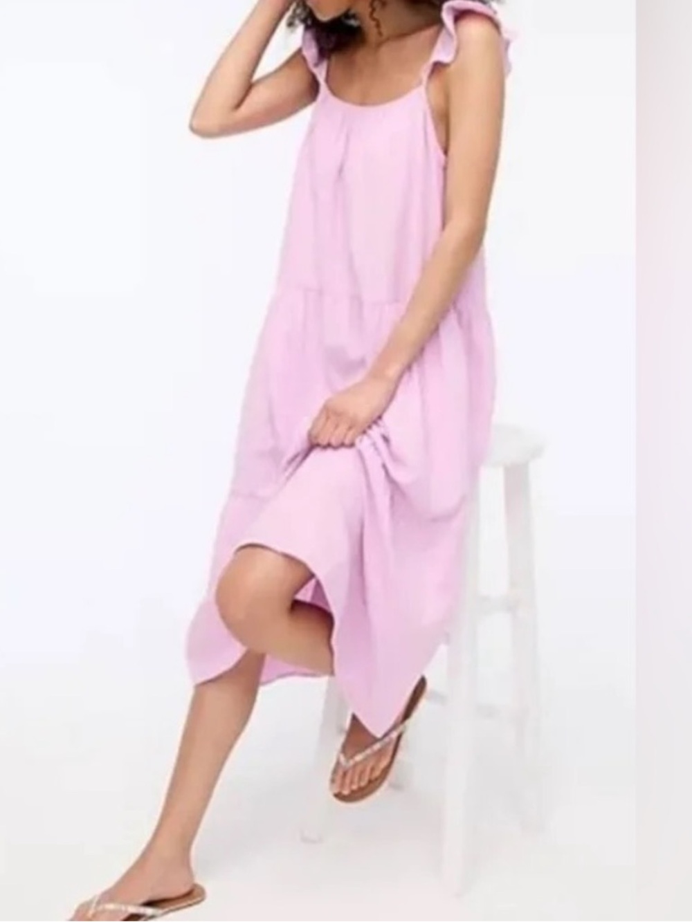 J. Crew Gauze Tiered Ruffle Shoulder Midi Dress Size Small Lilac Sundress Beach